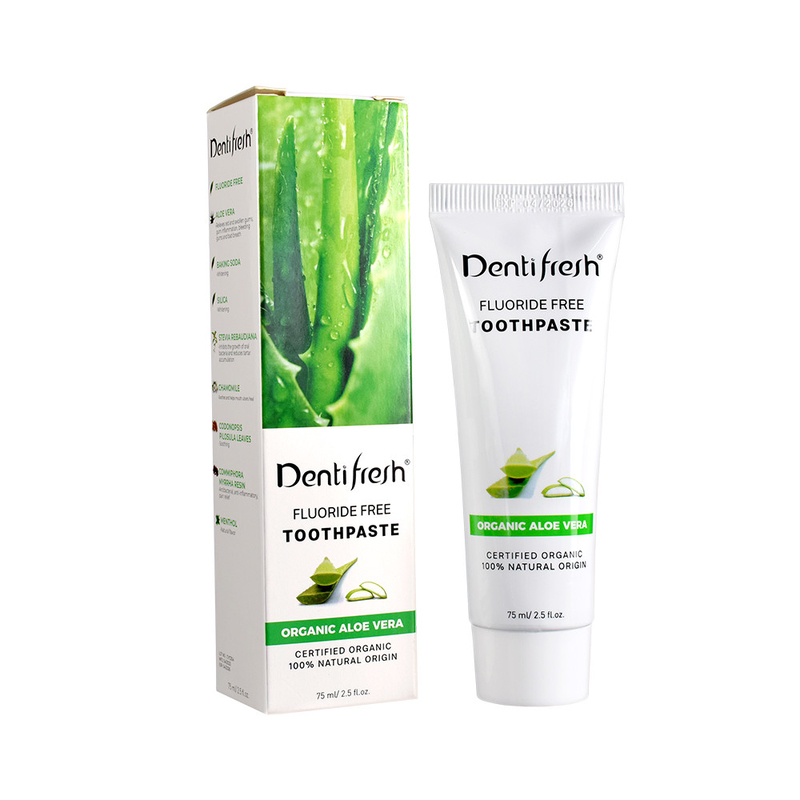DENTIFRESH Natuurlijke gecertificeerde Aloe Vera tandpasta 75 ml voor volwassen kinderen zonder fluoride