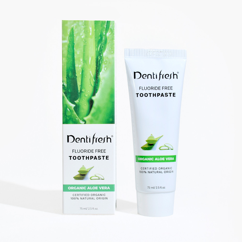 DENTIFRESH Natuurlijke gecertificeerde Aloe Vera tandpasta 75 ml voor volwassen kinderen zonder fluoride