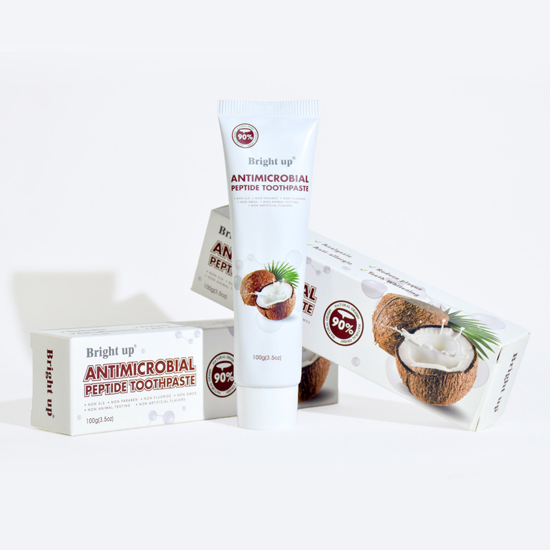 Hoogwaardige, heldergeelige, antimicrobiële peptide tandpasta, 100 g per buis kokosolie groothandel