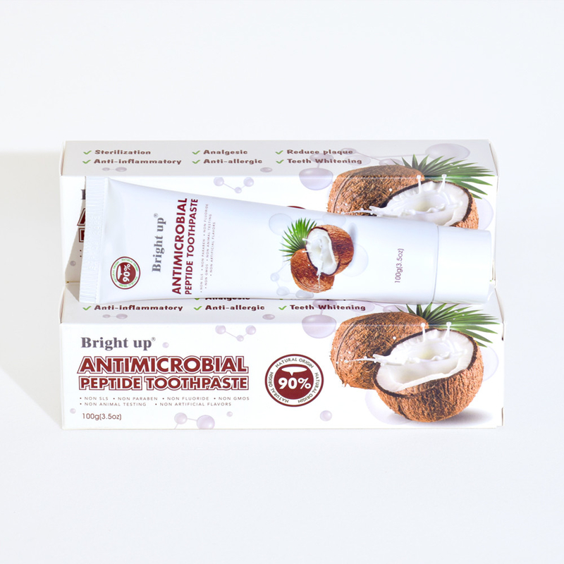 Hoogwaardige, heldergeelige, antimicrobiële peptide tandpasta, 100 g per buis kokosolie groothandel