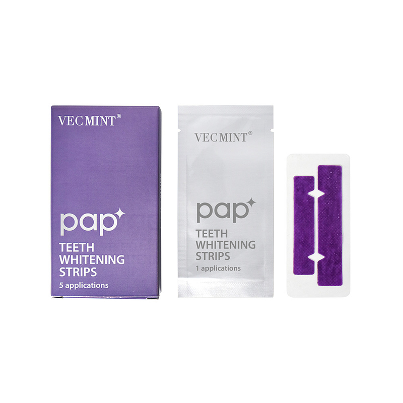 VECMINT pap* Geavanceerde tandenblekende strips - Een pakket van 5 toepassingen Langdurige witte glimlach.