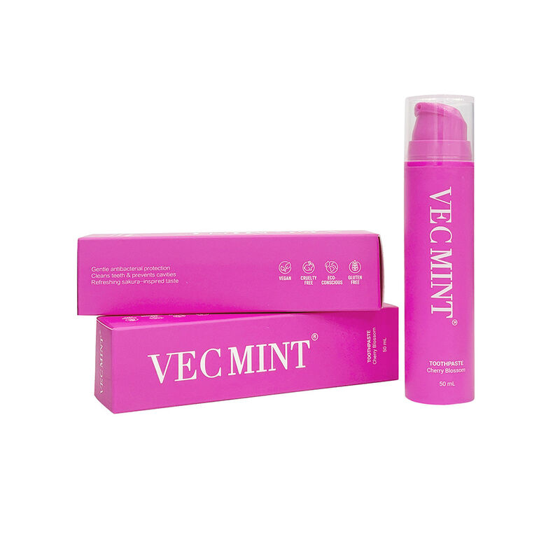 VECMINT Cherry Blossom tandpasta 50 ml - Pompfles Design Fluoridevrije mondverzorgingspasta voor zachte tanden Schoon en fris adem